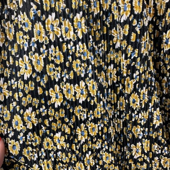 Zara Black & Yellow Floral Printed Crinkle Wide Leg Belted Jumpsuit Size Small - Picture 12 of 14